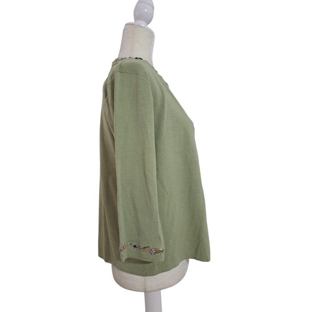Joseph A. Women's 2 Pc Set Knit Top 3/4 Cardigan Sage Green Rhinestone Sz XL - Picture 4 of 8